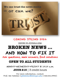 flyer for new spring class, Issues in Journalism